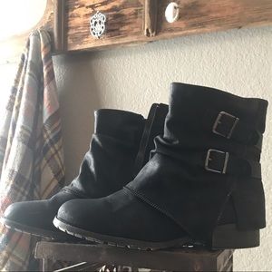 Black moto ankle boots
